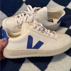 Veja White Sneakers with Blue Accents
